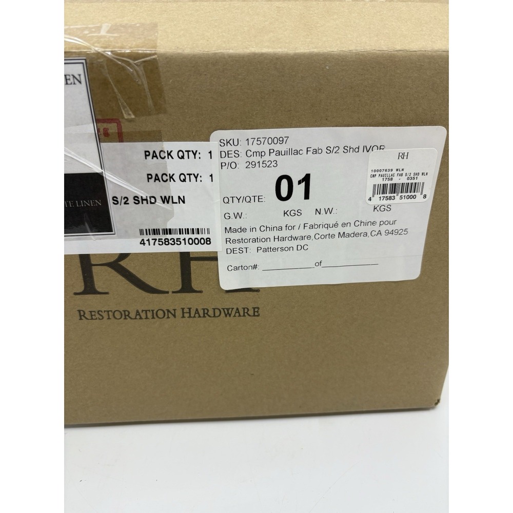 Restoration Hardware Cmp Pauliac S/2 Shade white Linen Lamp Shades New - Picture 4 of 10